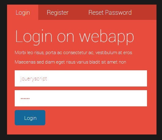 jQuery Flat UI Login Form With Tab View